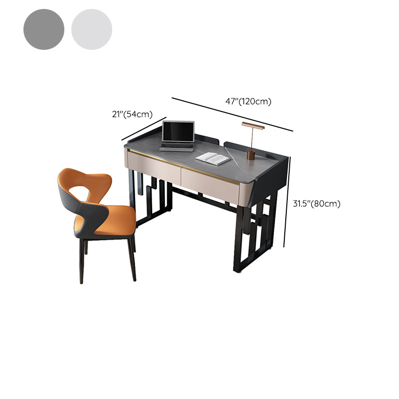 2-Drawer Writing Desk Rectangular Shaped Office Desk in Grey/White