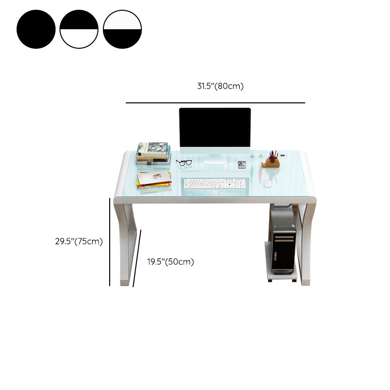 Glass Contemporary Office Desk Antique Finish Computer Desk with Metal Legs