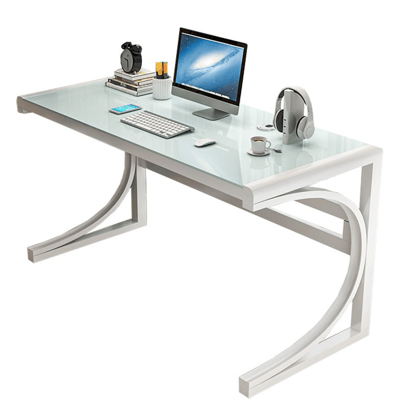 Contemporary Office Desk Glass Antique Finish Computer Desk with Metal Legs