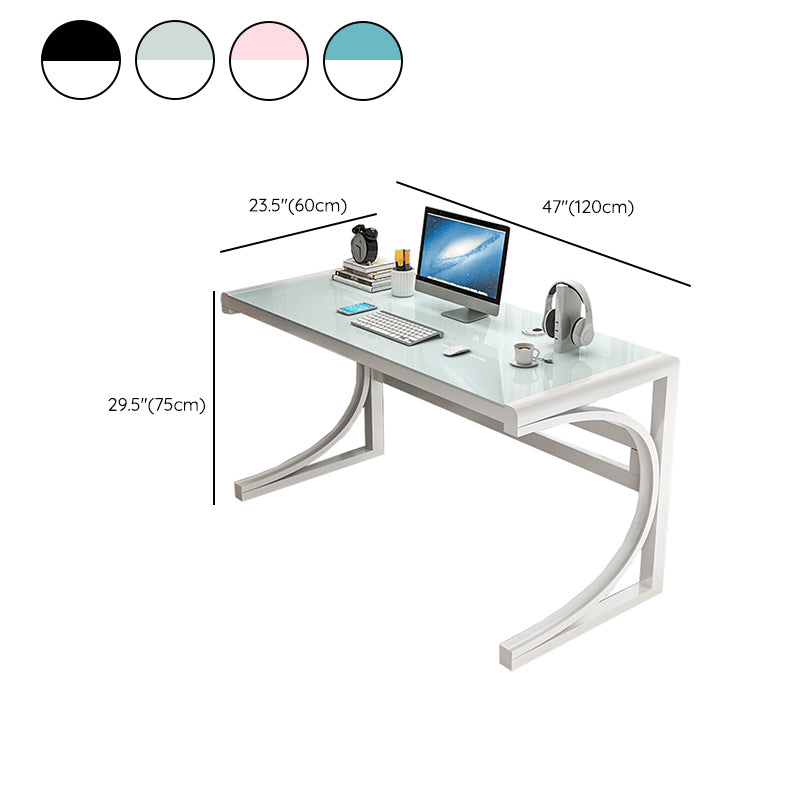 Contemporary Office Desk Glass Antique Finish Computer Desk with Metal Legs