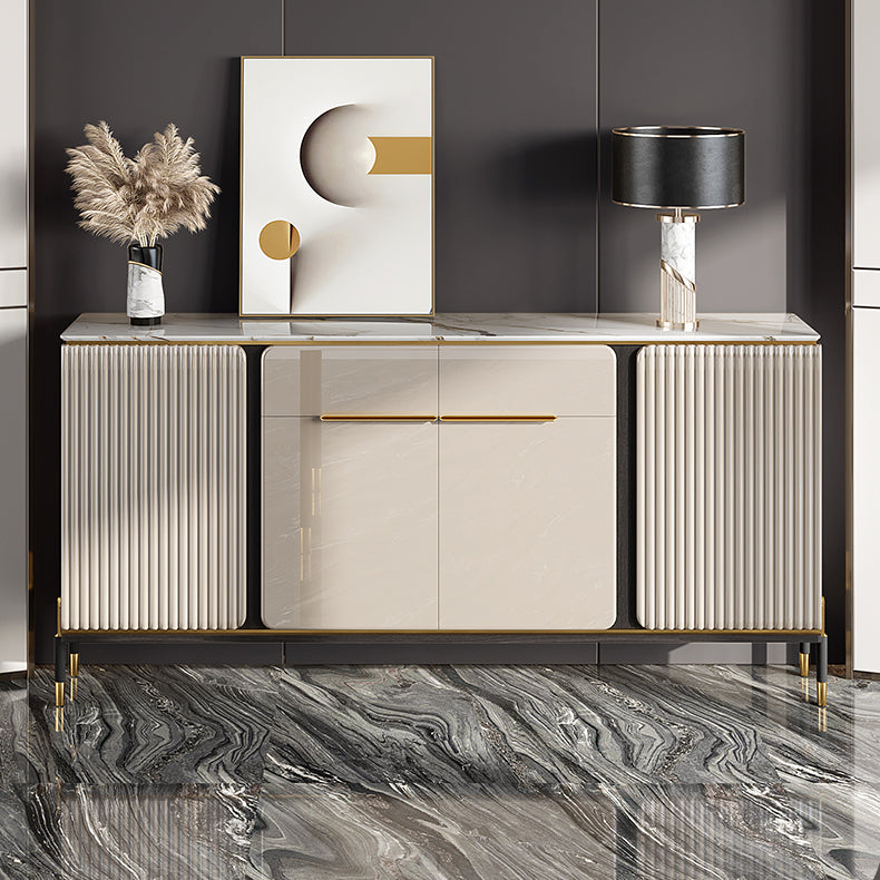 Stone Buffet Sideboard Glam Adjustable Shelves Buffet Credenza with Drawers and Cabinets