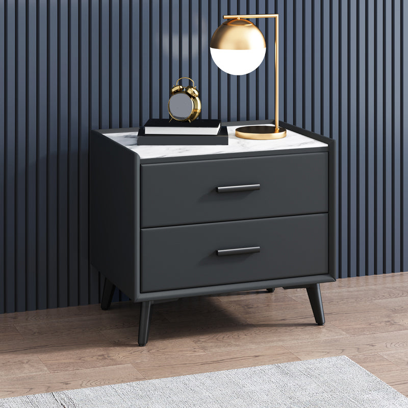 Contemporary Night Table Antique Finish Nightstand with Drawers