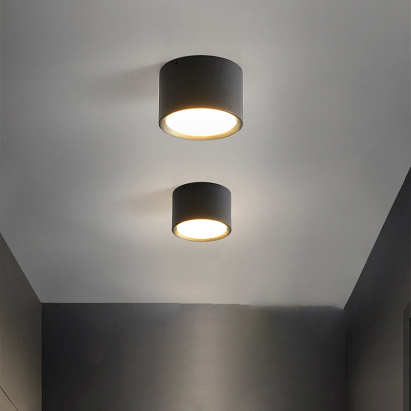 LED Modern Metal Flush Mount Cylinder Shape Ceiling Light with Acrylic Shade for Bedroom