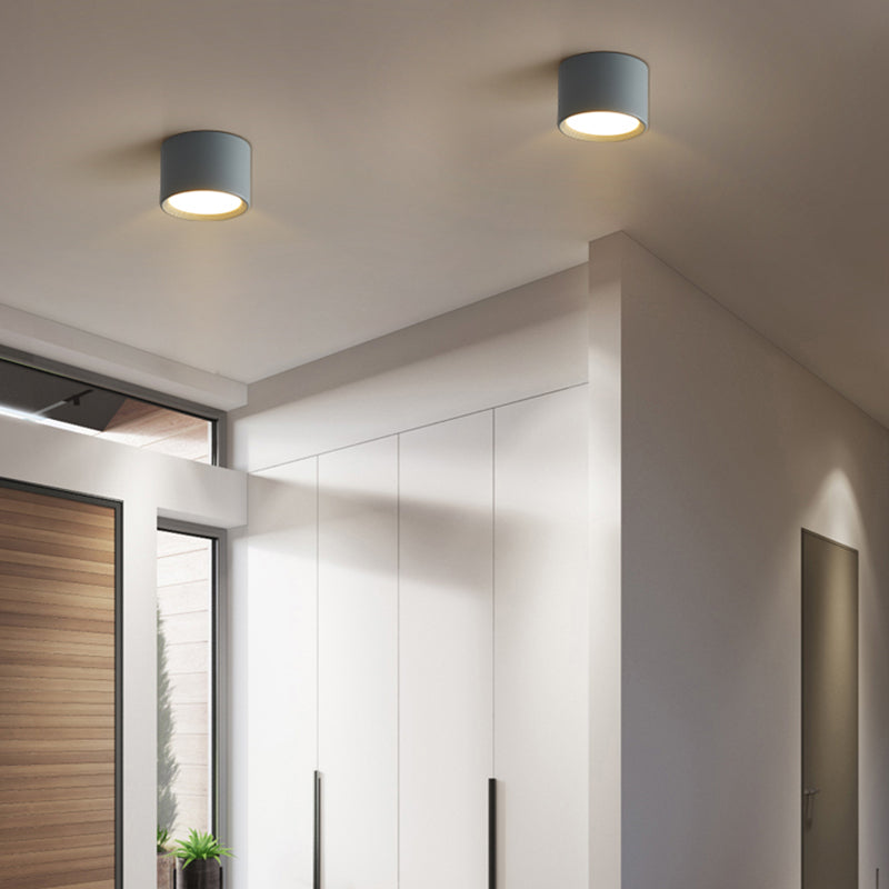 LED Modern Metal Flush Mount Cylinder Shape Ceiling Light with Acrylic Shade for Bedroom