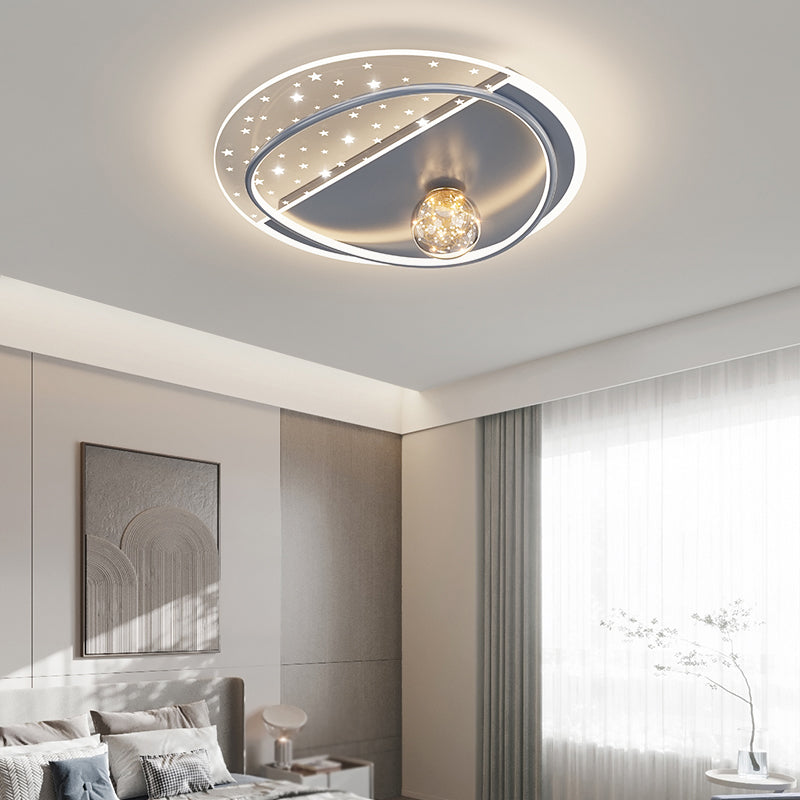 LED Modern Metal Flush Mount Geometric Shape Ceiling Lamp with Acrylic Shade for Bedroom