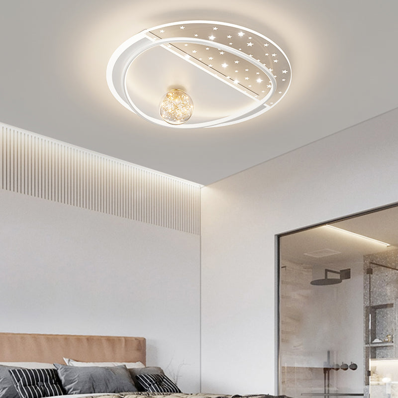 LED Modern Metal Flush Mount Geometric Shape Ceiling Lamp with Acrylic Shade for Bedroom