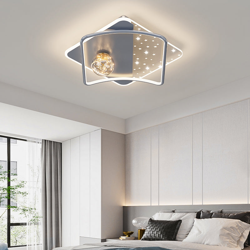 LED Modern Metal Flush Mount Geometric Shape Ceiling Lamp with Acrylic Shade for Bedroom