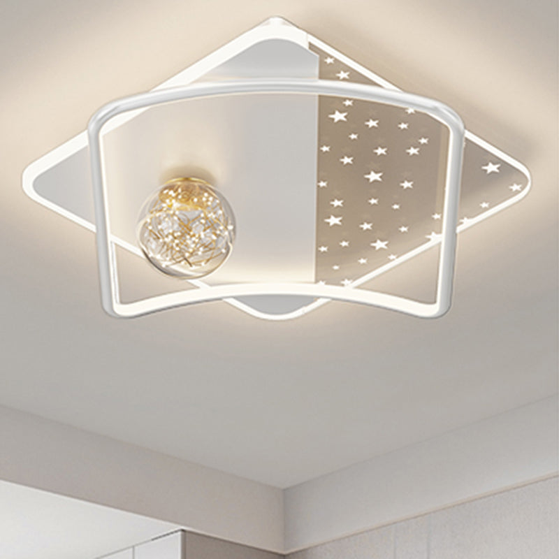 LED Modern Metal Flush Mount Geometric Shape Ceiling Lamp with Acrylic Shade for Bedroom