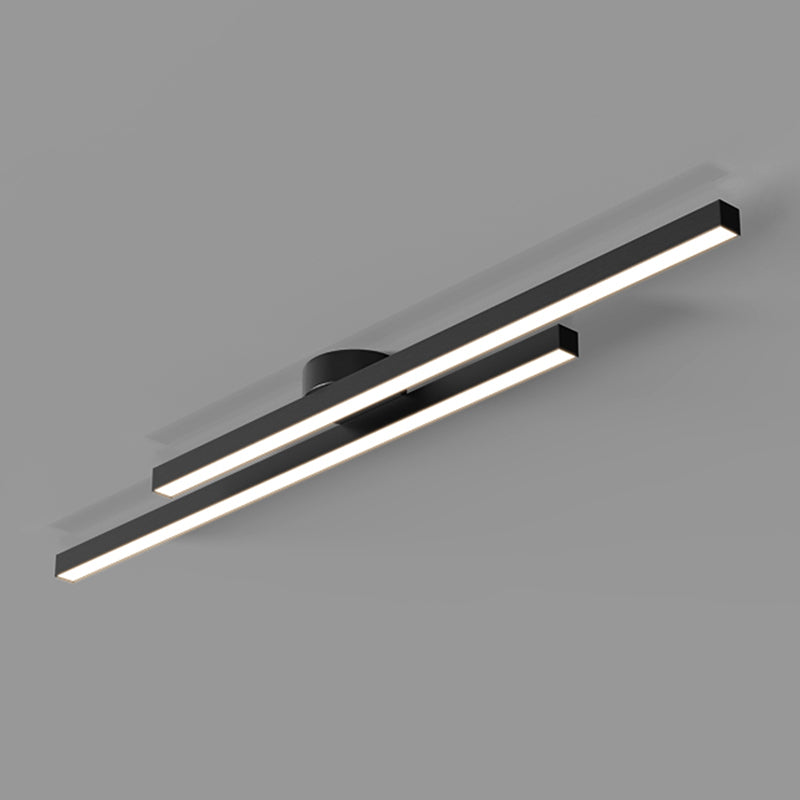 Modern Metal Flush Mount Linear Shape Ceiling Light with Plastic Shade for Living Room