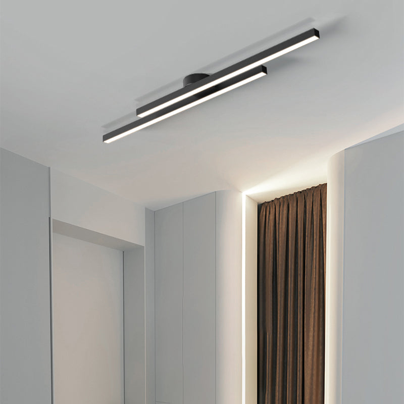 Modern Metal Flush Mount Linear Shape Ceiling Light with Plastic Shade for Living Room