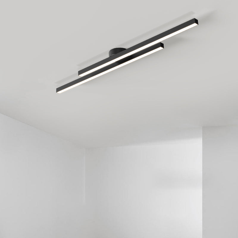 Modern Metal Flush Mount Linear Shape Ceiling Light with Plastic Shade for Living Room