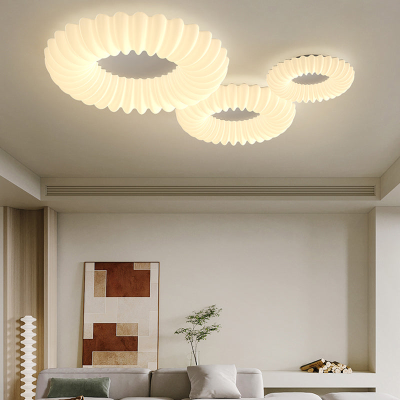 LED Modern Metal Flush Mount Circle Shape Ceiling Lamp with Plastic Shade for Living Room