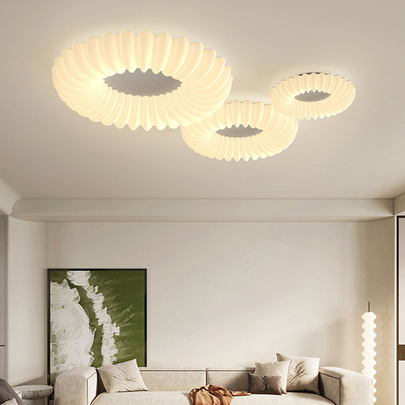 LED Modern Metal Flush Mount Circle Shape Ceiling Lamp with Plastic Shade for Living Room