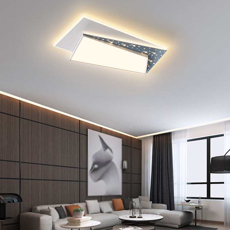 Modern Metal Flush Mount Geometric Shape Ceiling Lamp with Acrylic Shade for Living Room