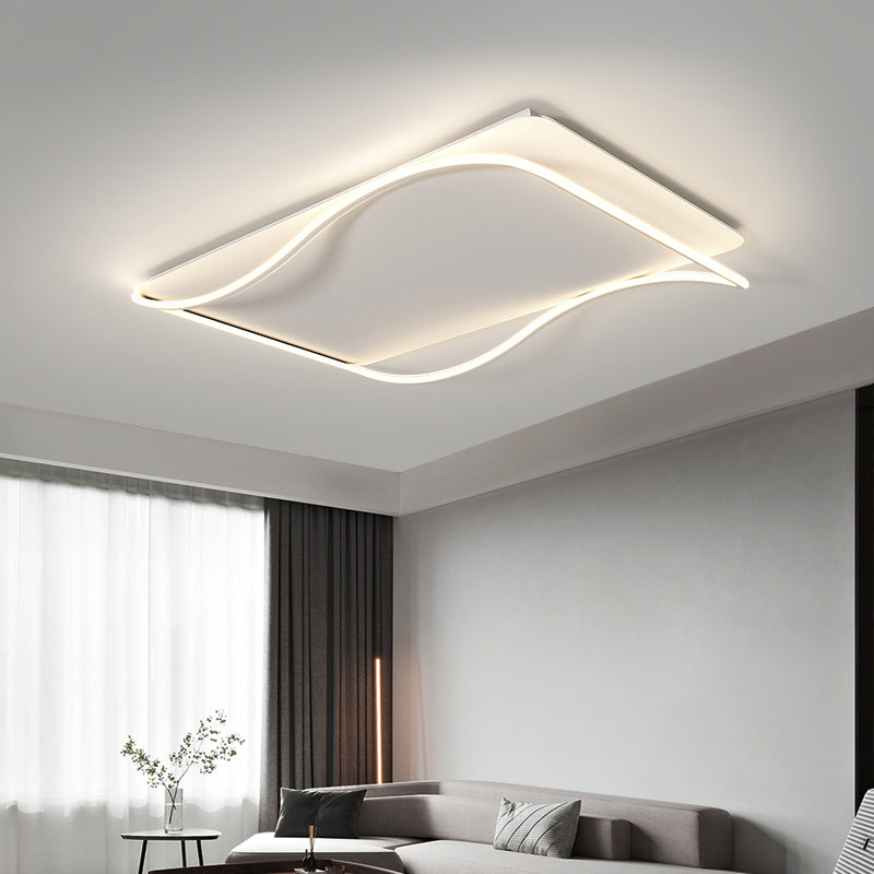 Modern Metal Flush Mount Rectangle Shape Ceiling Light with Silicone Shade for Living Room