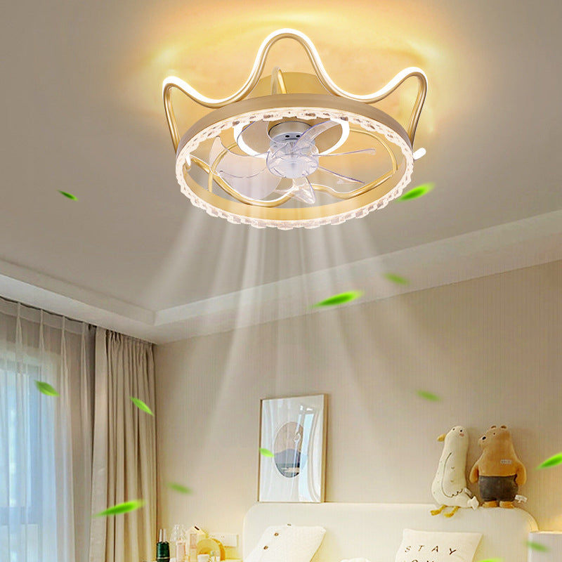 7-Blade Children Ceiling Fan LED Polish Finish Fan with Light for Home