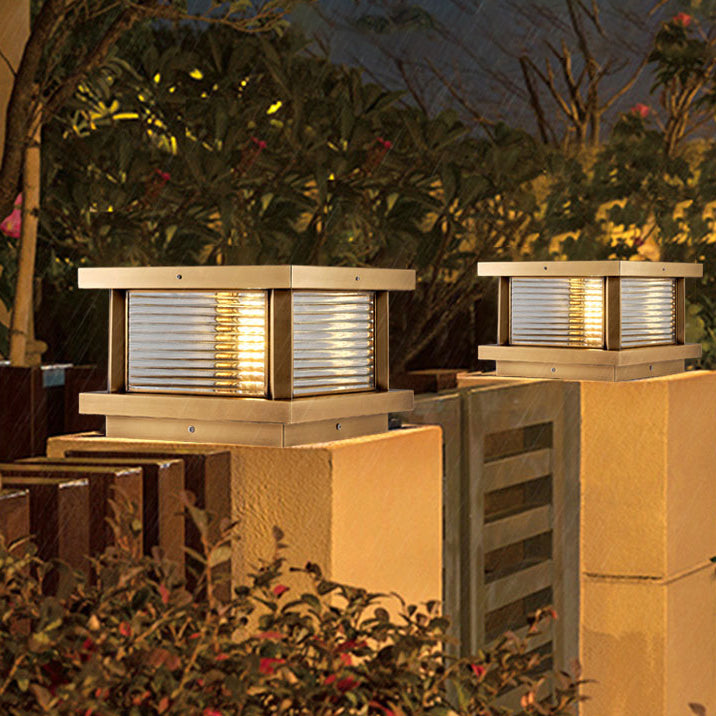Rectangle Shape Metal Waterproof Pillar Lamp Modern Style 1 Light Outdoor Light