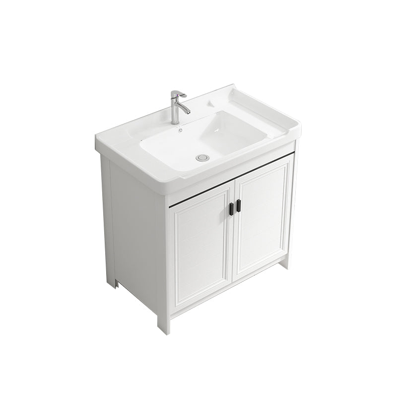 Rectangle Vanity Set White 2 Doors Freestanding Metal Frame Single Sink Vanity