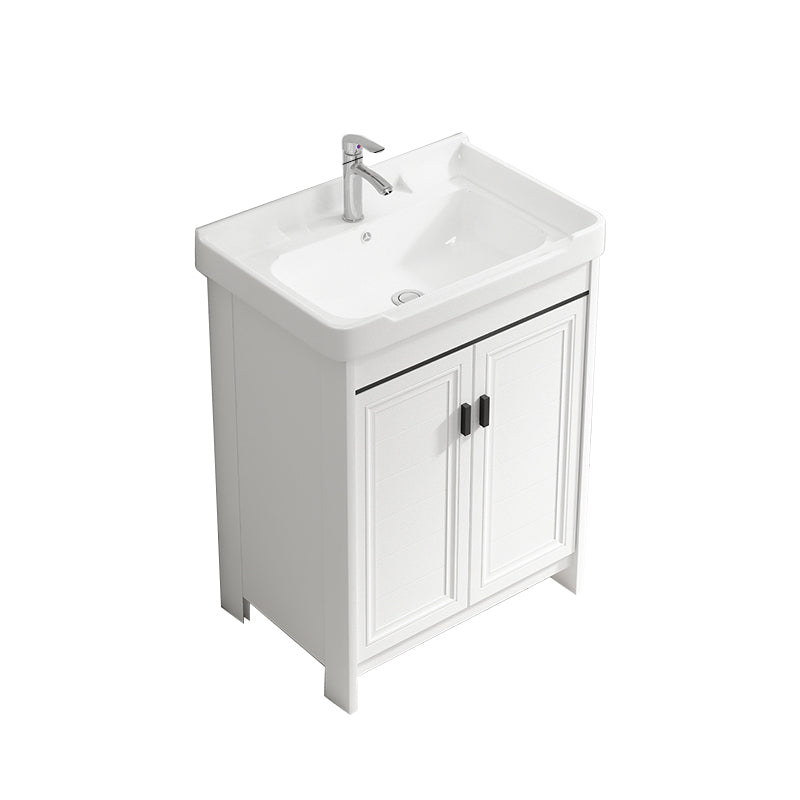 Rectangle Vanity Set White 2 Doors Freestanding Metal Frame Single Sink Vanity