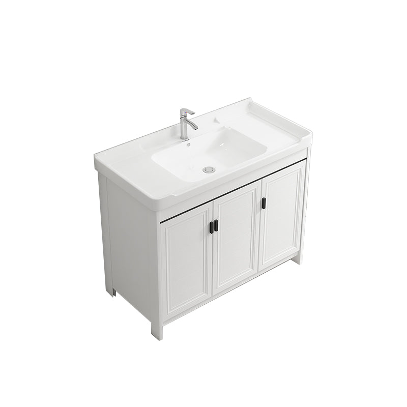 Rectangle Vanity Set White 2 Doors Freestanding Metal Frame Single Sink Vanity