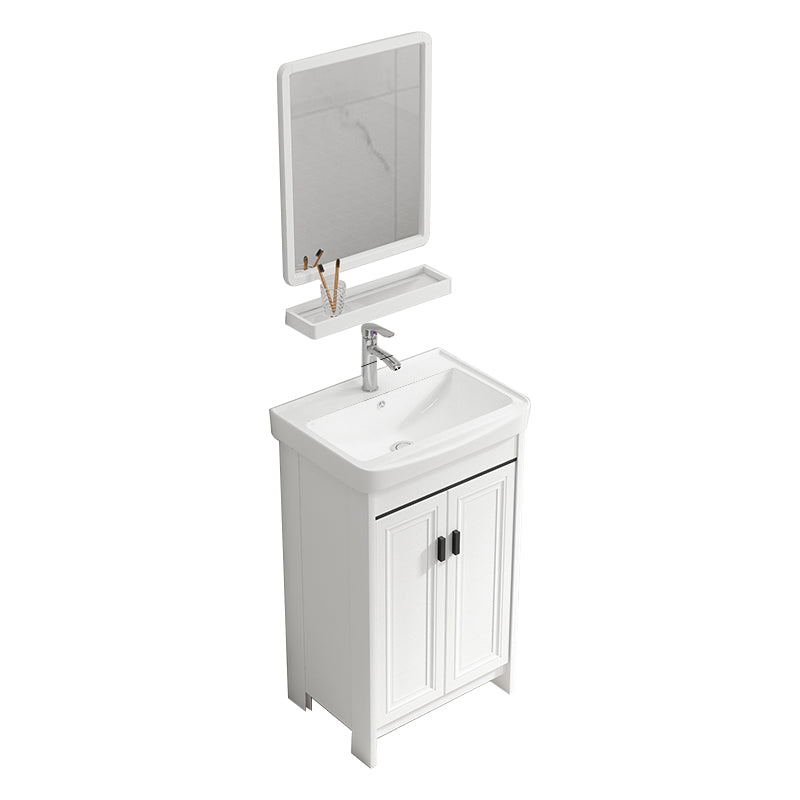 Rectangle Vanity Set White 2 Doors Freestanding Metal Frame Single Sink Vanity