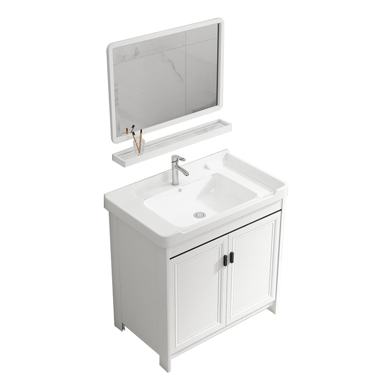 Rectangle Vanity Set White 2 Doors Freestanding Metal Frame Single Sink Vanity