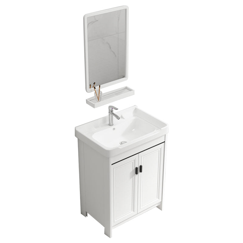 Rectangle Vanity Set White 2 Doors Freestanding Metal Frame Single Sink Vanity