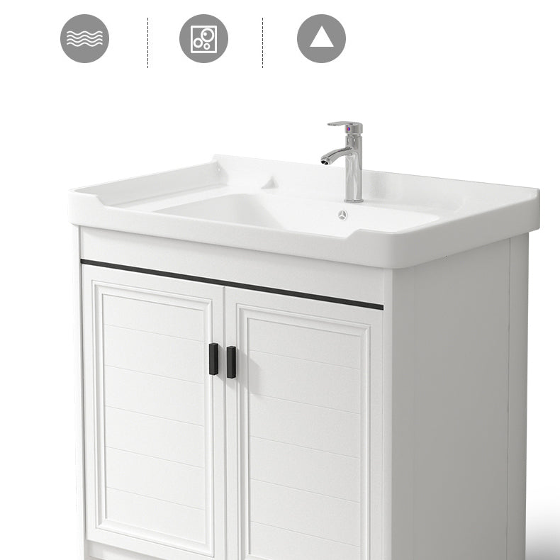 Rectangle Vanity Set White 2 Doors Freestanding Metal Frame Single Sink Vanity