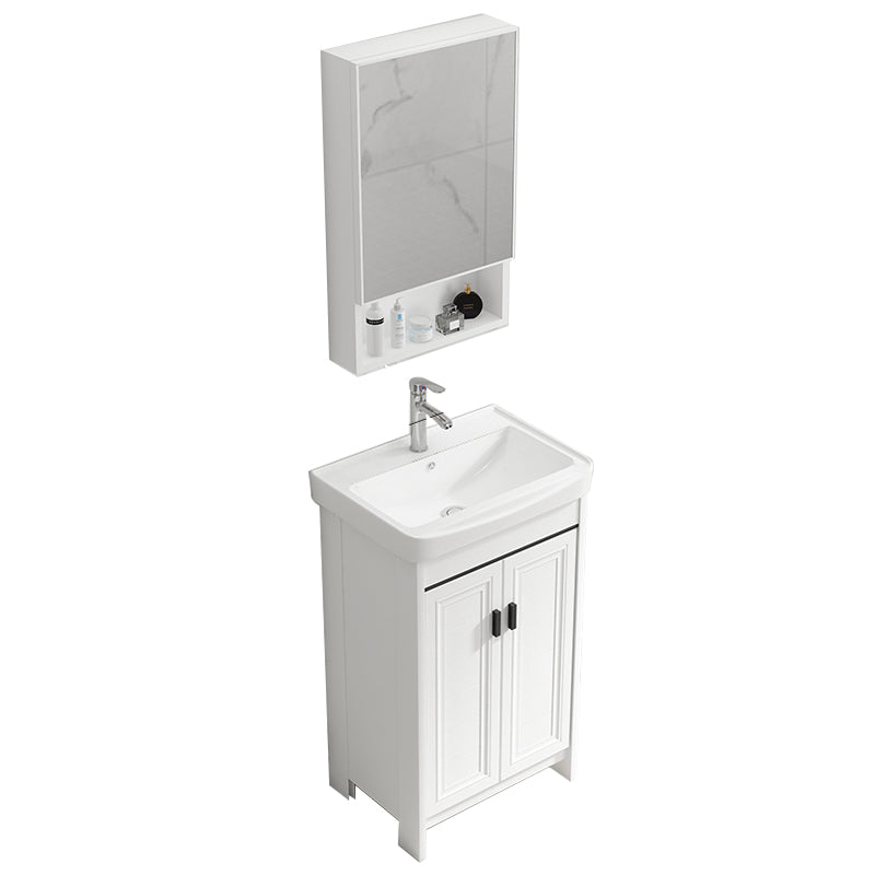 Rectangle Vanity Set White 2 Doors Freestanding Metal Frame Single Sink Vanity