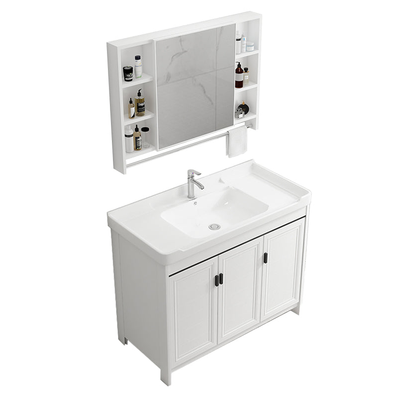 Rectangle Vanity Set White 2 Doors Freestanding Metal Frame Single Sink Vanity