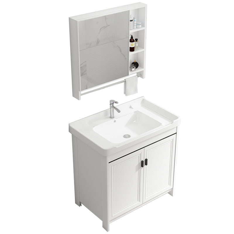 Rectangle Vanity Set White 2 Doors Freestanding Metal Frame Single Sink Vanity