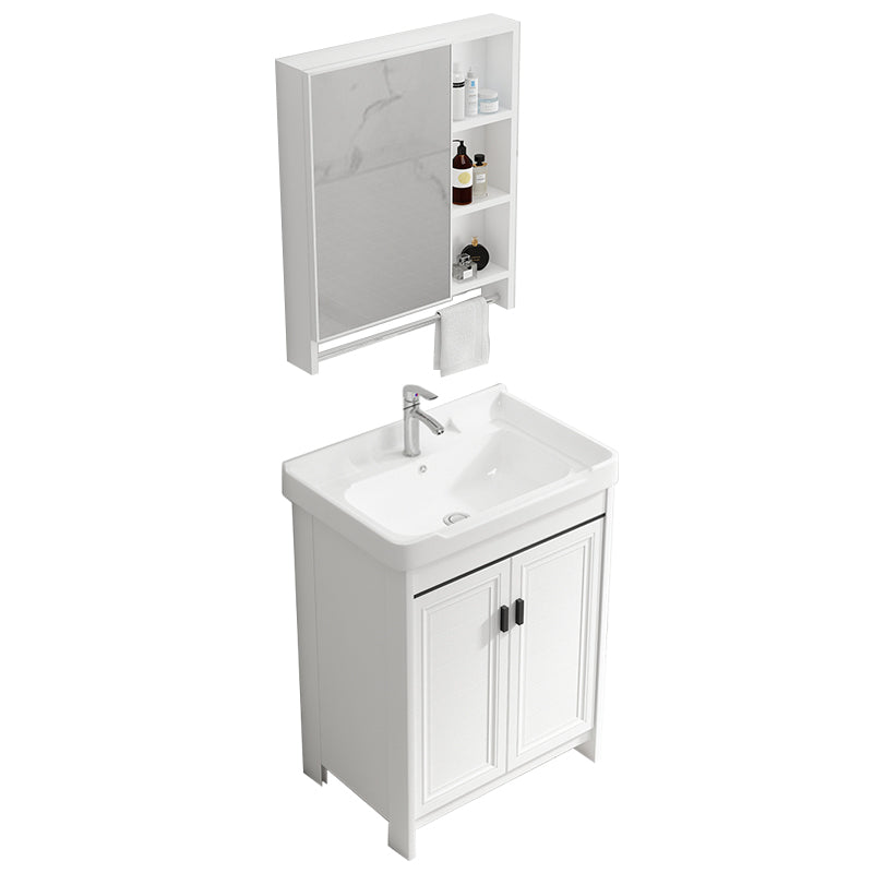 Rectangle Vanity Set White 2 Doors Freestanding Metal Frame Single Sink Vanity