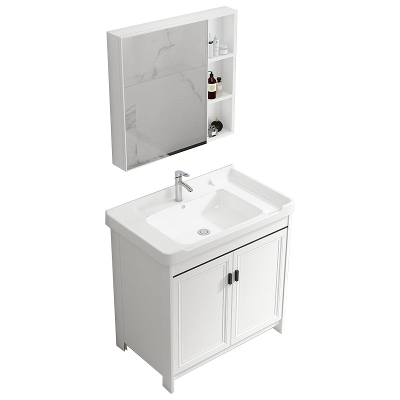 Rectangle Vanity Set White 2 Doors Freestanding Metal Frame Single Sink Vanity