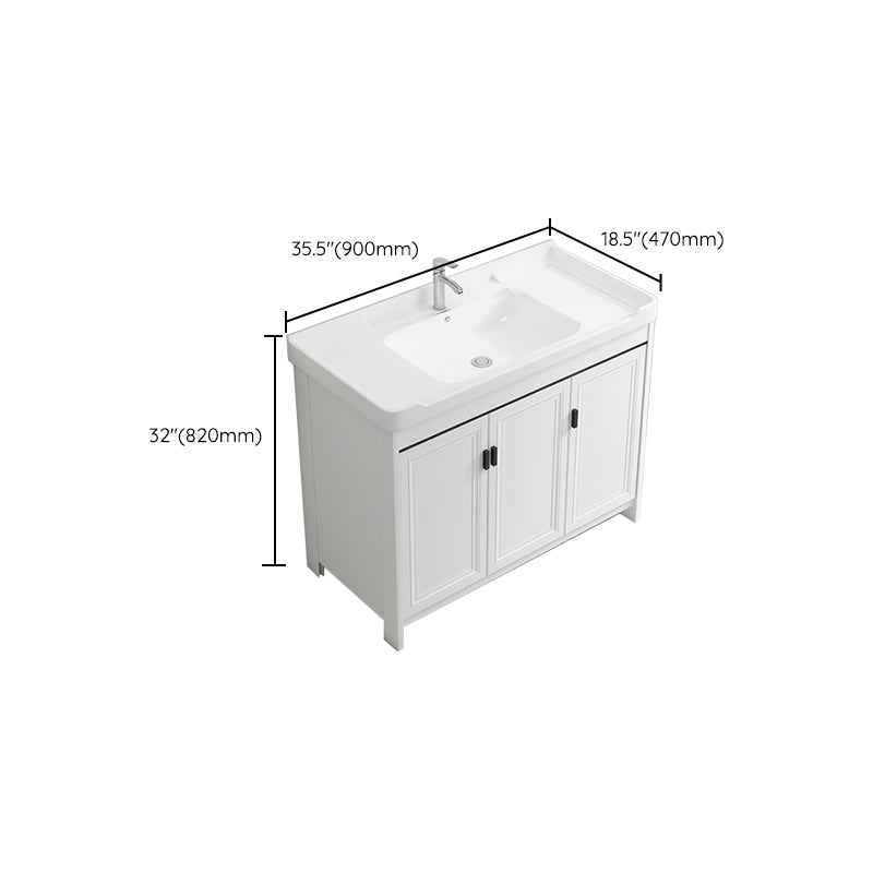 Rectangle Vanity Set White 2 Doors Freestanding Metal Frame Single Sink Vanity