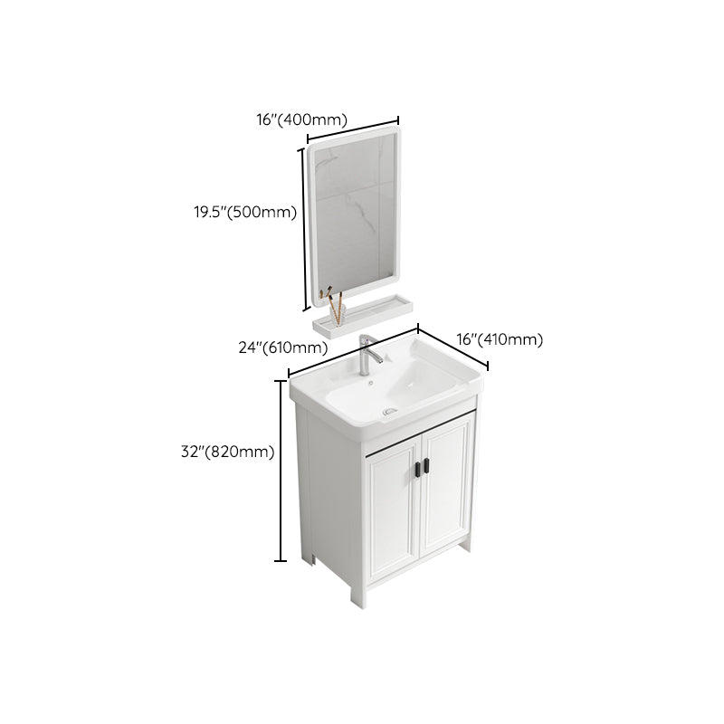 Rectangle Vanity Set White 2 Doors Freestanding Metal Frame Single Sink Vanity