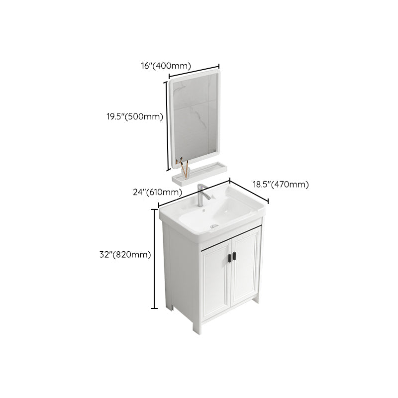 Rectangle Vanity Set White 2 Doors Freestanding Metal Frame Single Sink Vanity