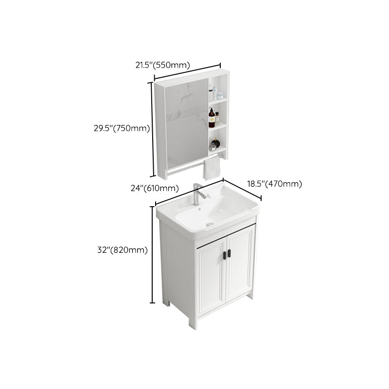 Rectangle Vanity Set White 2 Doors Freestanding Metal Frame Single Sink Vanity