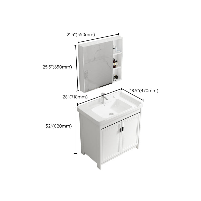 Rectangle Vanity Set White 2 Doors Freestanding Metal Frame Single Sink Vanity