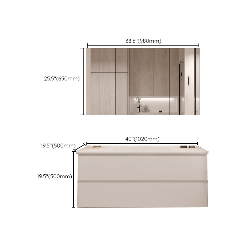 White Bathroom Vanity Wood Rectangle Single Sink Wall Mount 2 Drawers Vanity Set