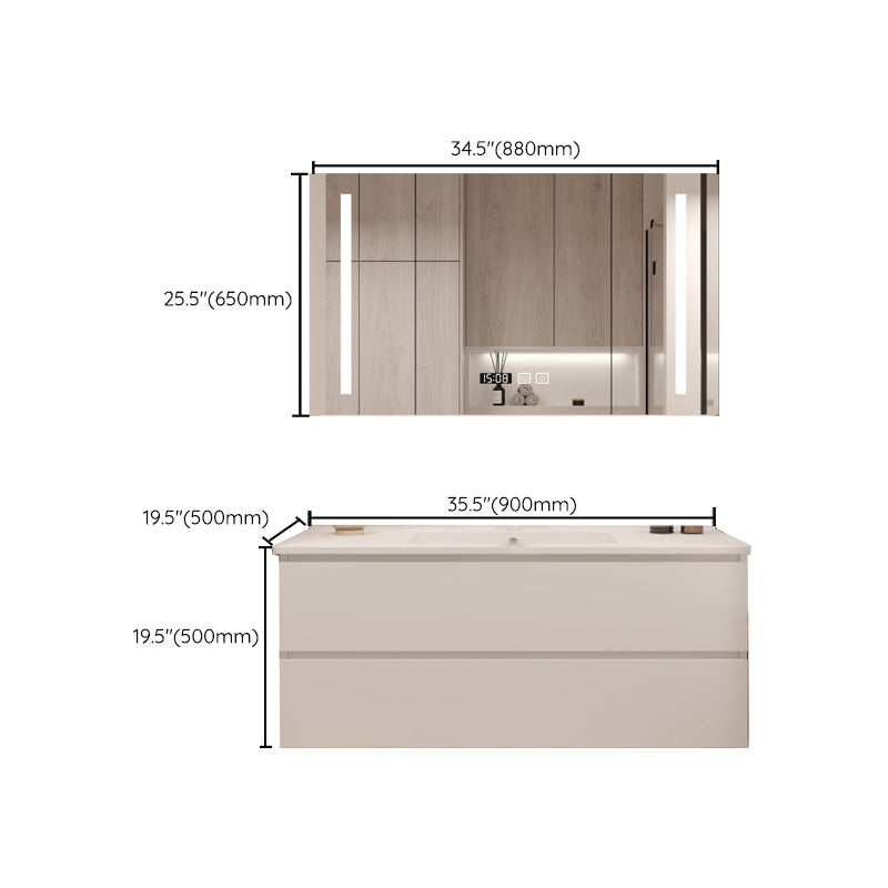 White Bathroom Vanity Wood Rectangle Single Sink Wall Mount 2 Drawers Vanity Set