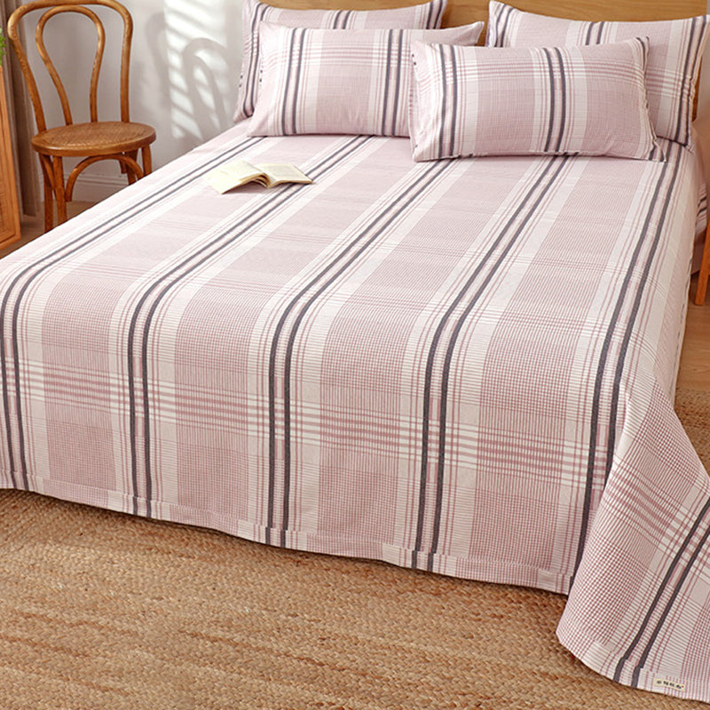 Fitted Sheet Cotton Checkered Printed Breathable Wrinkle Resistant Bed Sheet Set