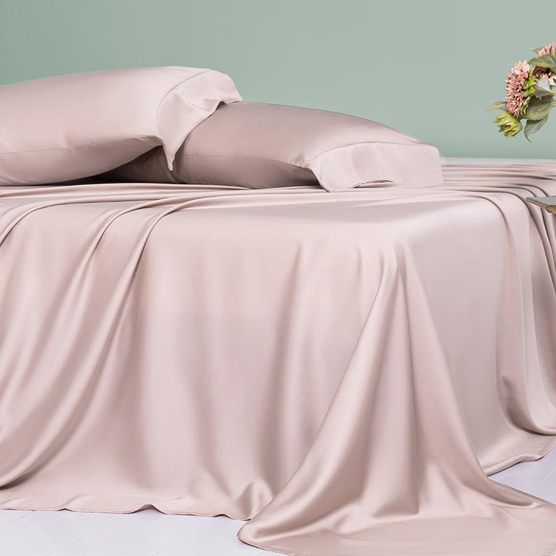 Fitted Sheet Silk Solid Color Breathable Wrinkle Resistant Super Soft Bed Sheet Set