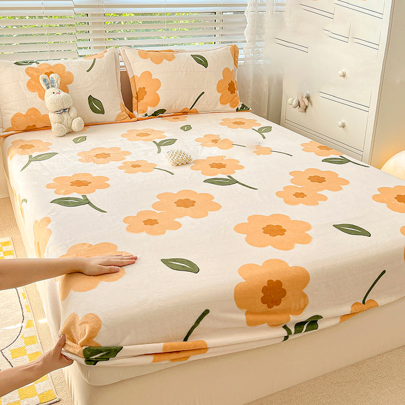 Cotton Sheet Set Flower Printed Wrinkle Resistant Super Soft Bed Sheet Set