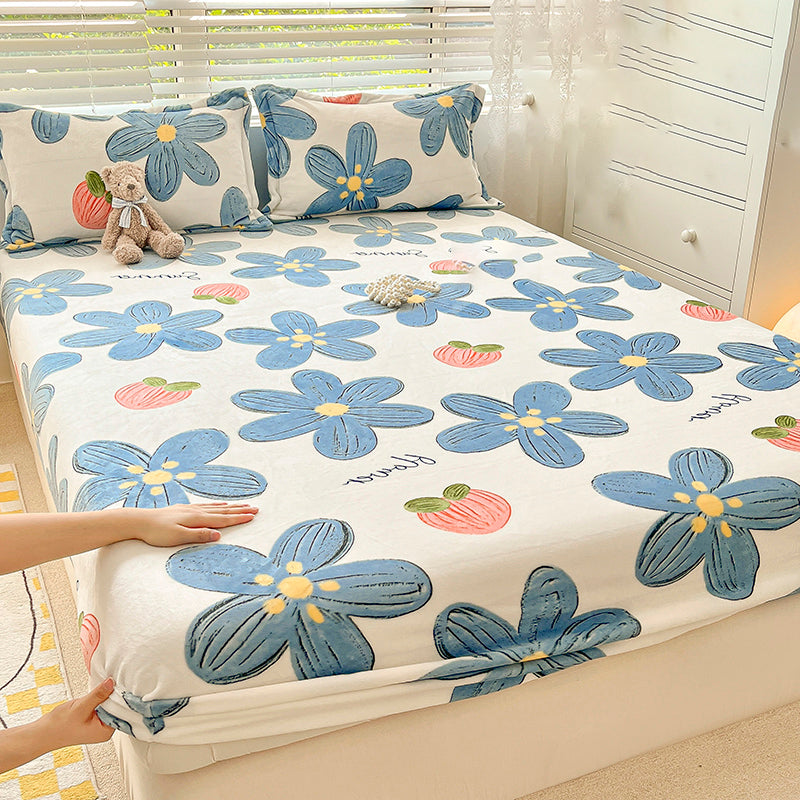 Cotton Sheet Set Flower Printed Wrinkle Resistant Super Soft Bed Sheet Set