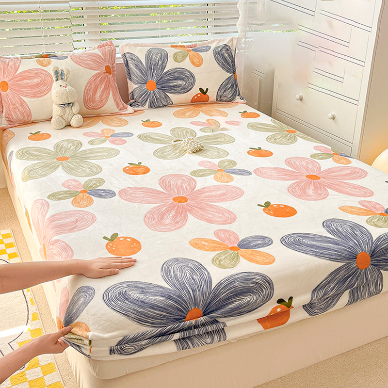 Cotton Sheet Set Flower Printed Wrinkle Resistant Super Soft Bed Sheet Set