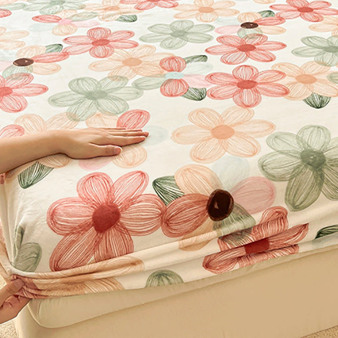 Cotton Sheet Set Flower Printed Wrinkle Resistant Super Soft Bed Sheet Set