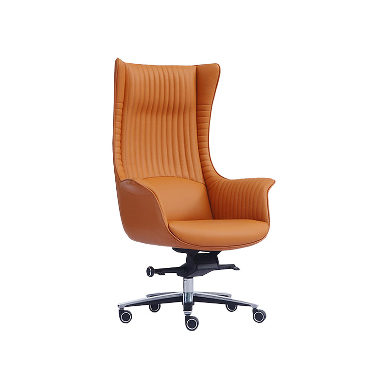 Fixed Arms Desk Chair Modern No Distressing Leather Ergonomic Office Chair with Wheels