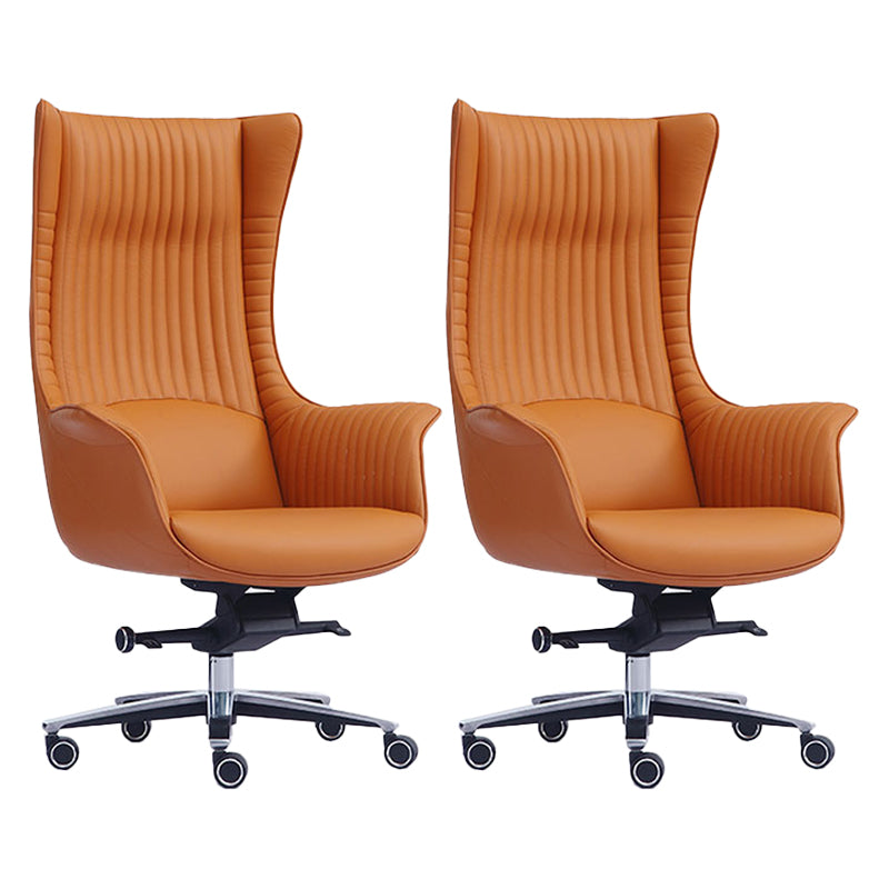 Fixed Arms Desk Chair Modern No Distressing Leather Ergonomic Office Chair with Wheels