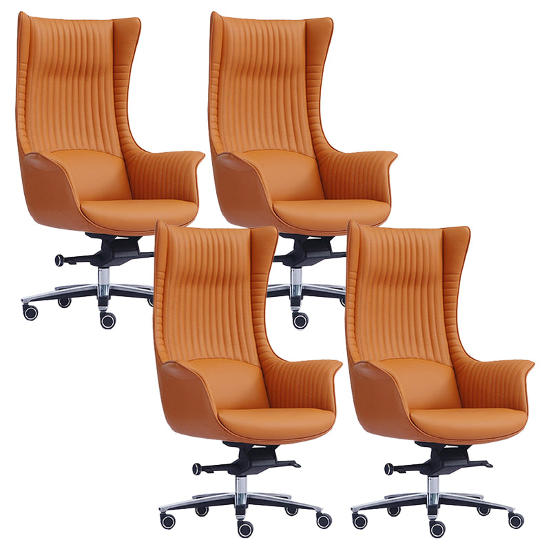 Fixed Arms Desk Chair Modern No Distressing Leather Ergonomic Office Chair with Wheels