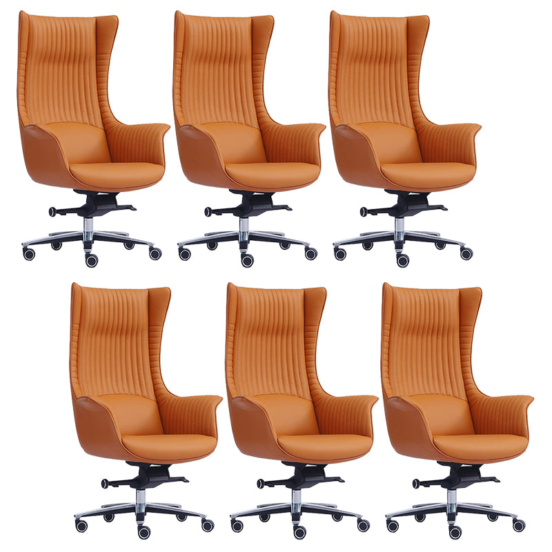 Fixed Arms Desk Chair Modern No Distressing Leather Ergonomic Office Chair with Wheels